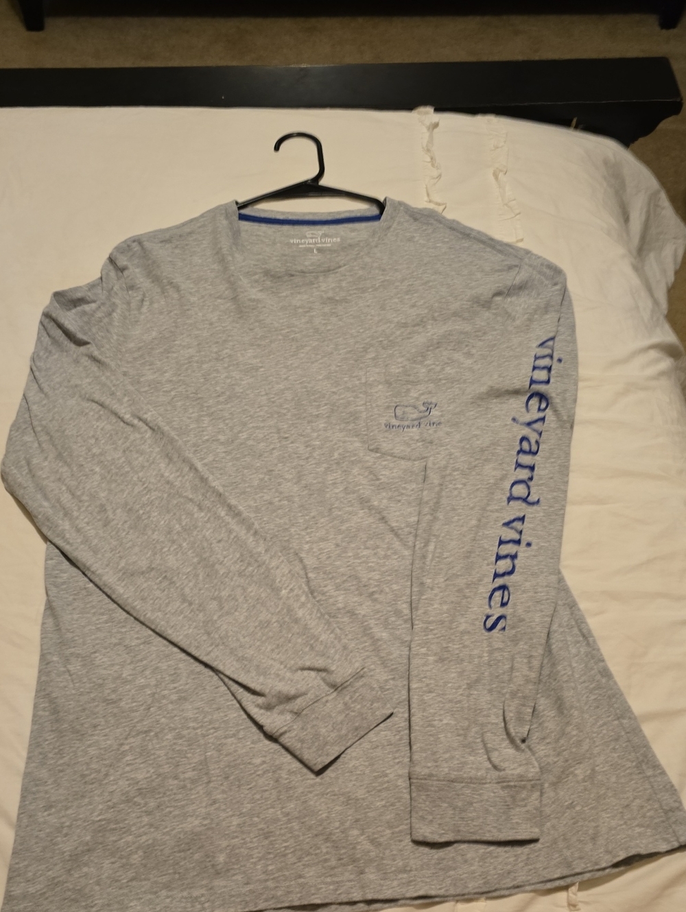 Vineyard Vines Gray Long Sleeve Tee with Blue Sleeve Script